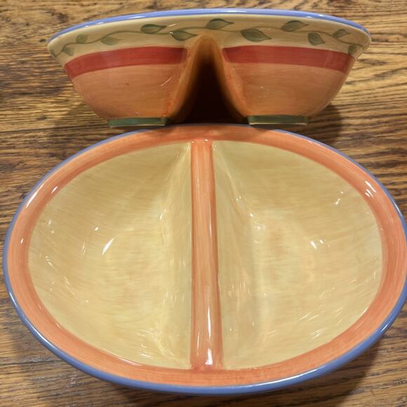 TWO Pfaltzgraff Napoli Hand Painted Oval LG Divided Serving Dish Vegetable Bowls - Picture 3 of 9